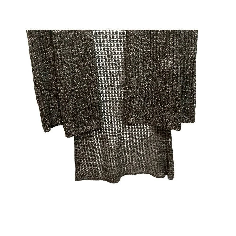 Eileen Fisher Open Knit Metallic Cardigan Sweater Duster Lightweight Long Sleeve